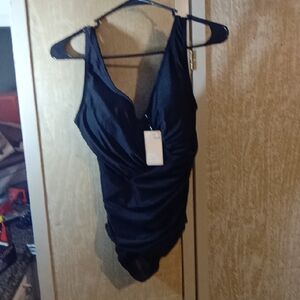 Classic Black V-Neck Ruched One-Piece Swimsuit - Women